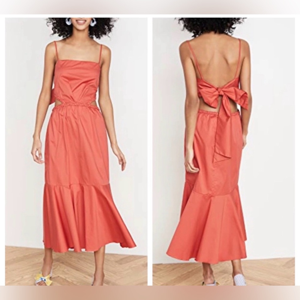 Johanna Ortiz Summer Luck Sleeveless Midi Dress‎ Back Bow Medium *Stain